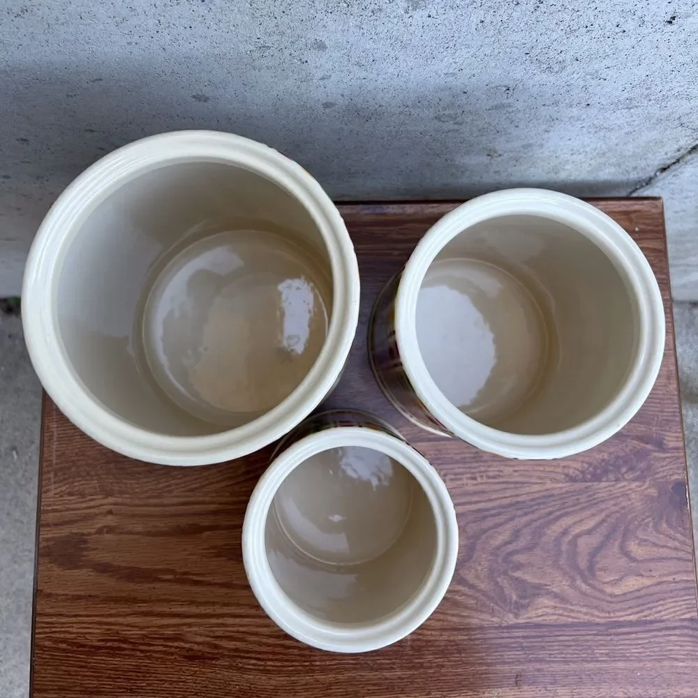Vintage April Cornell For Silvestri Stoneware Canister Salt Pepper Shaker Set